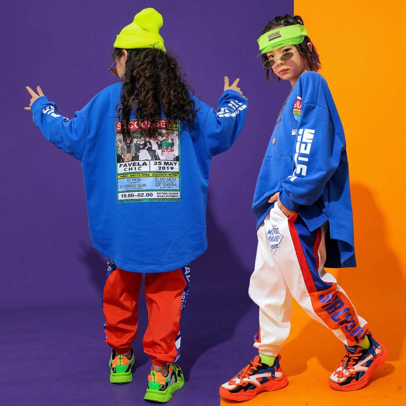 Loose Hip Hop Dance Costumes Kids Blue Street Dance Practice Wear Girls Boys Stage Rave Outfit Jazz Performance Clothes DC2868
