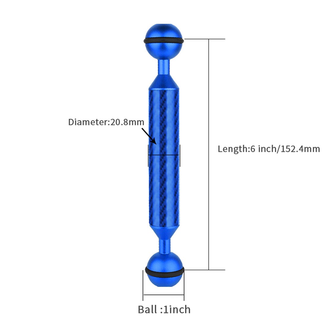 Diving Fotografia In Fibra di Carbonio Doppia Testa A Sfera Galleggiante Salvagente Braccio Della Macchina Fotografica Subacquea Kit Vassoio Ultralight 5/6/7 /8/9/10/11/12 Pollici: 6inch Blue