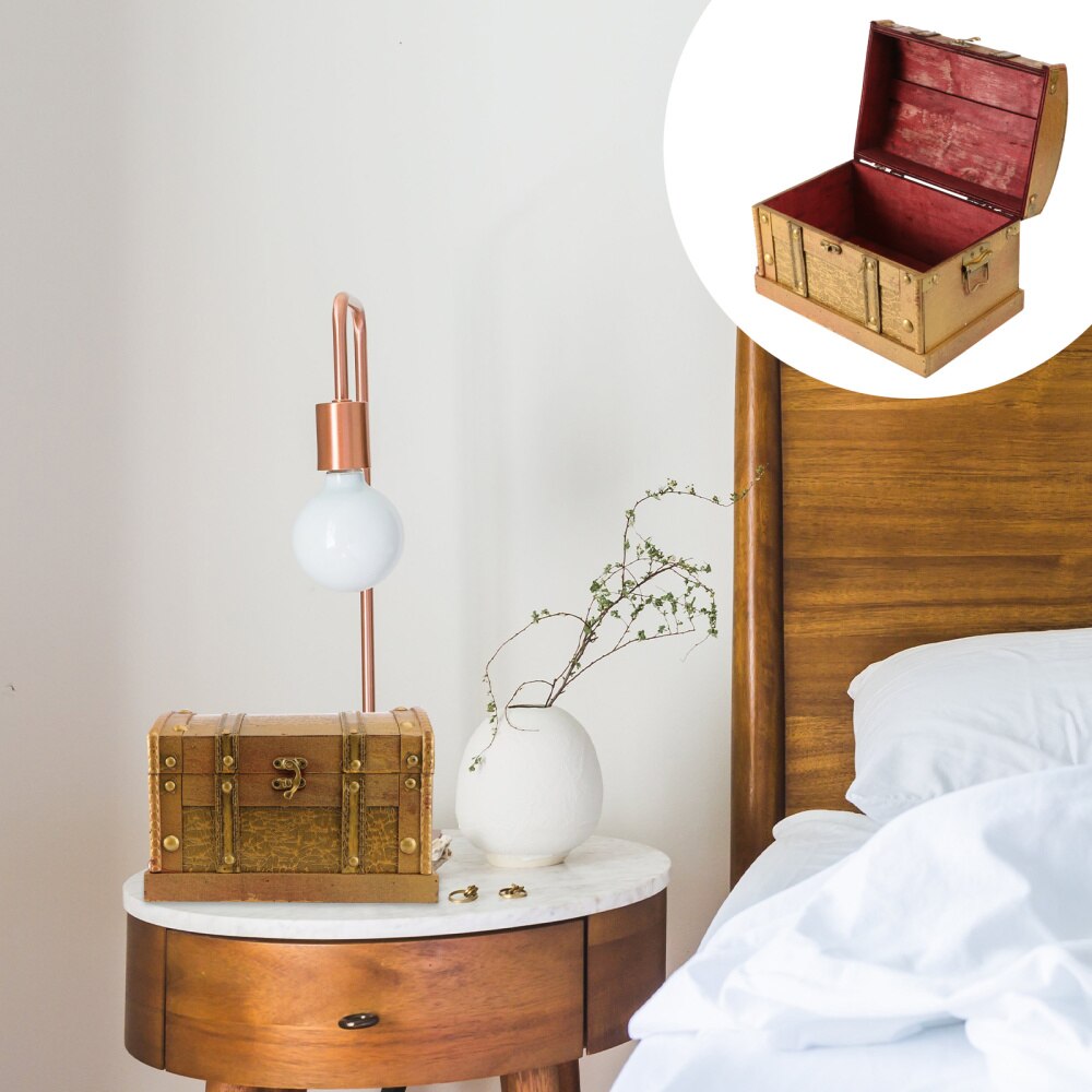 retro Holz Pirat Schatzkiste Kasten Schmuck Lagerung Veranstalter Schmuckstück Andenken Schatz fallen Dekor Ohne Schloss Größe