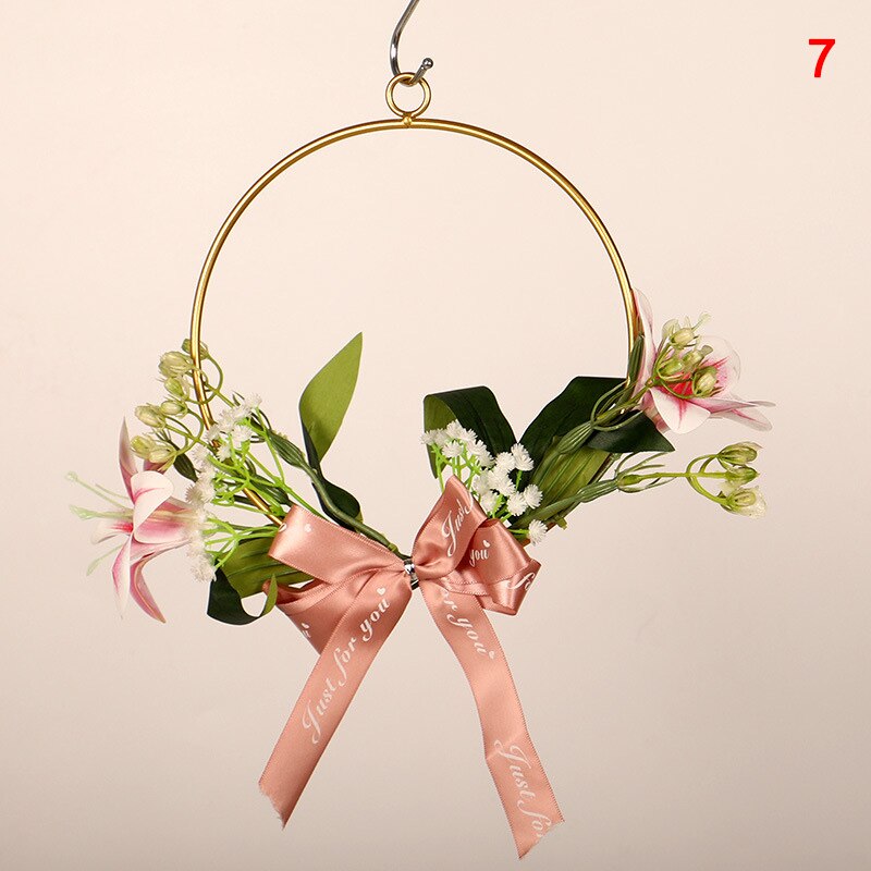 Le plus Polygona Simulation fleur couronne porte tenture murale fleur cerceau couronne anneau en métal guirlande suspendue pour décoration murale de mariage: 7
