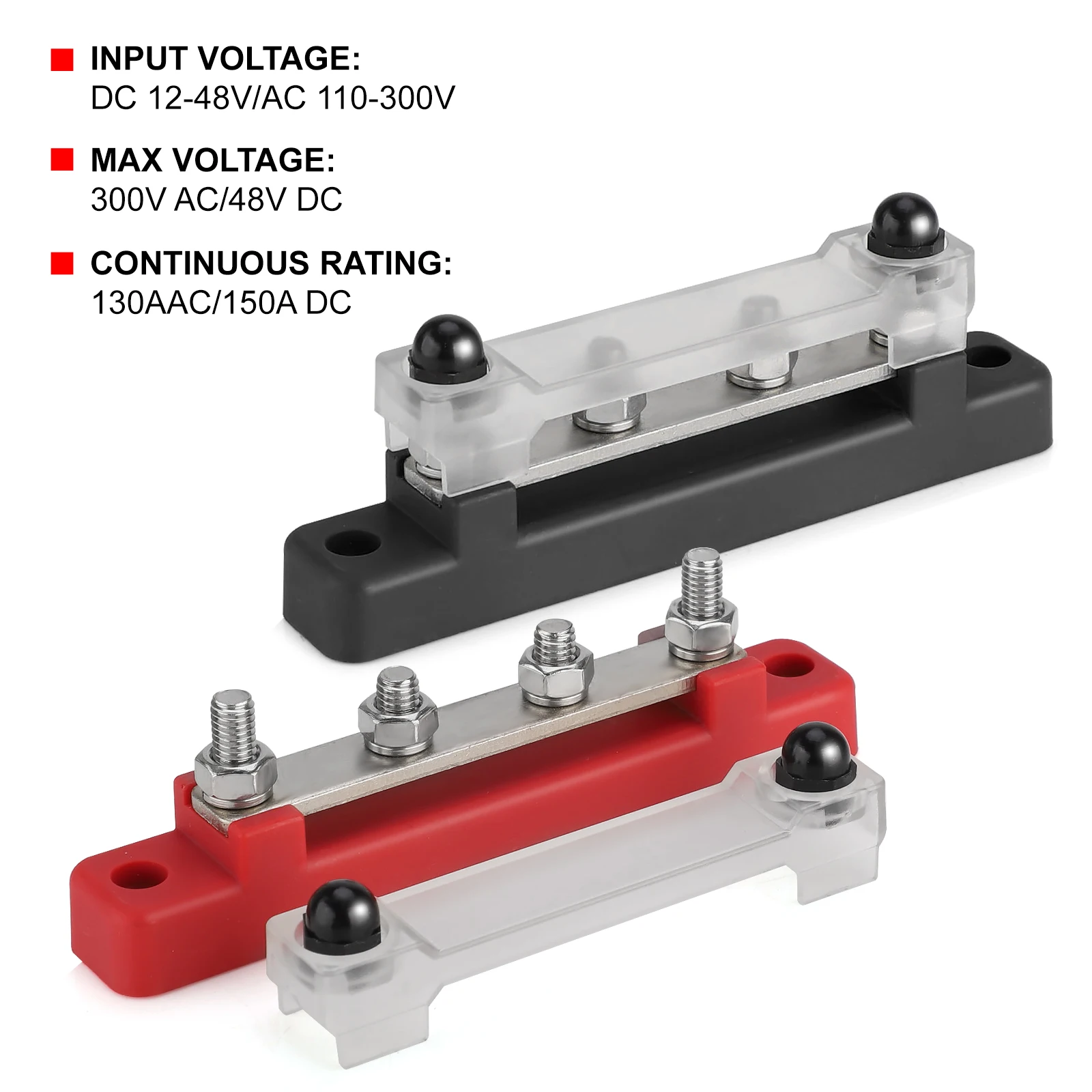 12V-48V Busbar Terminal Block Battery Bus Bar Terminal Block 48V 150A Marine 8x1/4 M6 Power Distribution Block with Cover