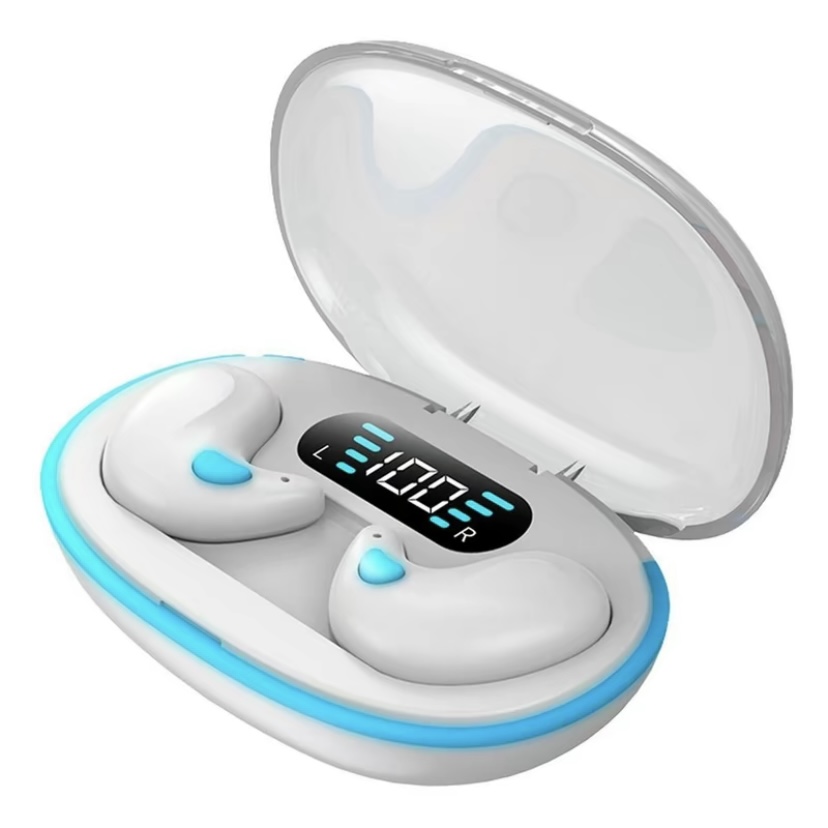 Auriculares inalámbricos X55 para dormir, miniaudífonos TWS con Bluetooth, estéreo, ocultos, micrófono, llamada HD, impermeables: BLANCO