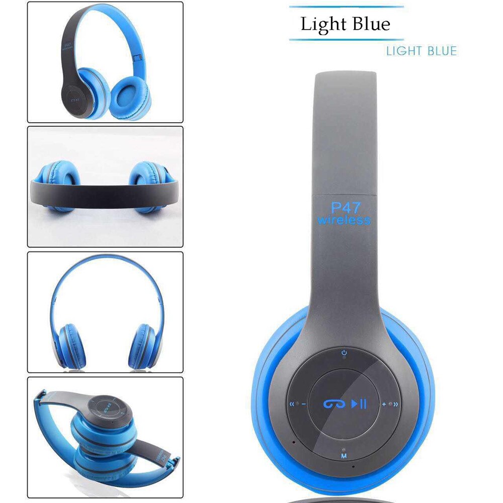 Auriculares inalámbricos con Bluetooth 5,0, cascos estéreo para música, casco auriculares plegables para videojuegos, teléfono, PC, tableta, , novedad: Azul