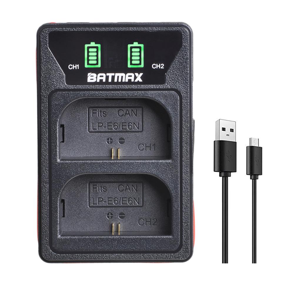 Pan-Batería de 2040mAh LP-E6 LP E6 + cargador LED Dual para Canon 5D Mark II III IV 70D 5Ds 6D 5Ds 80D 60D, célula de Japón, 2 uds.: Charger