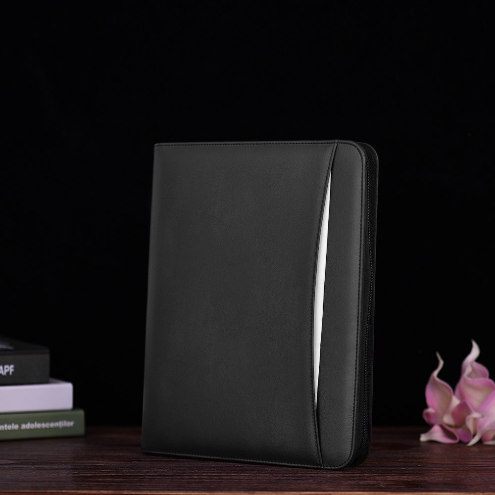 Zippered Multifunctional A4 Portfolio Padfolio File Organizer with Writing Pad Card Pockets for
