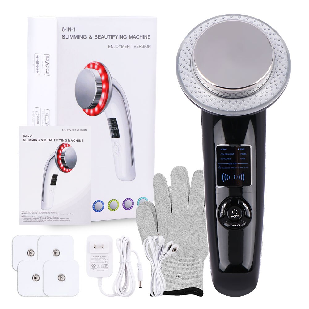 6 in1 led kropsslankende massageapparat digital skærm fedtforbrænder vægttab ultralyd kavitation anti cellulite infrarød enhed: Uk / Sort detailboks