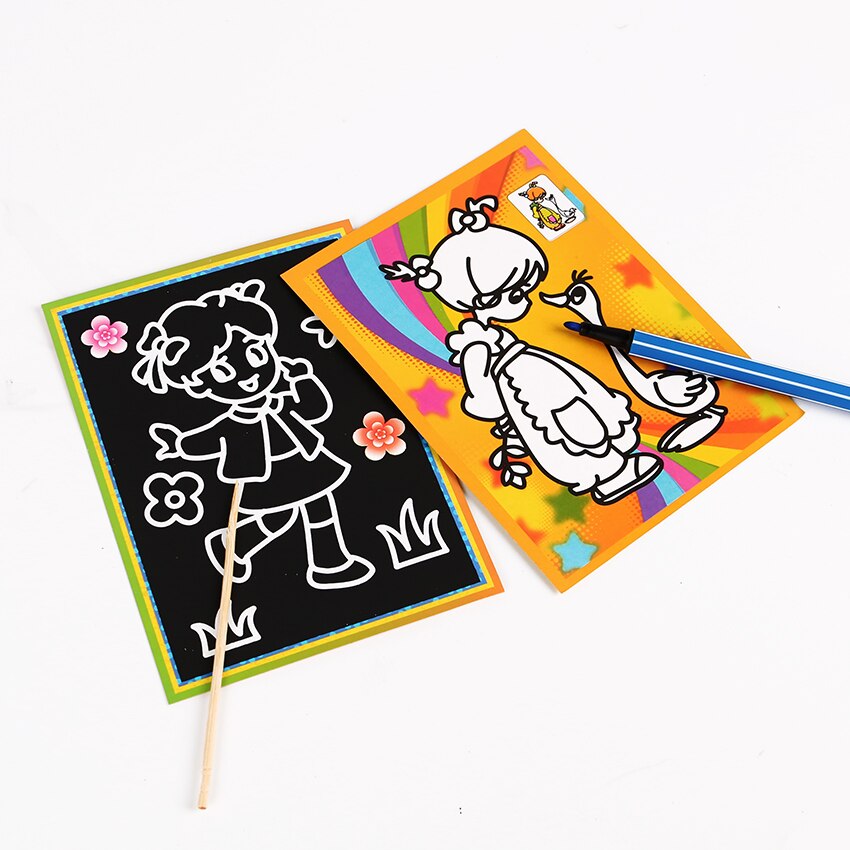 6 PCS 13x9.5cm DIY Scraping Drawing Book Two Sides Use Coloring Graffiti Card Paper Children Painting Learning Scratch Book