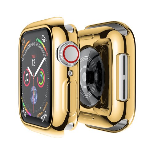 Cover Case Voor apple watch band 44mm/40mm apple watch 5 4 3 band 42mm/38mm iwatch screen protector siliconen beschermende bumper: gold / 38mm series 3 2 1
