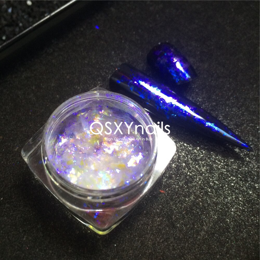 Aurora-escamas efecto camaleón en polvo de , pigmento tipo espejo cromado de neón, naranja, verde y azul, purpurina de unicornio para manicura artística, 0,1g: Azul