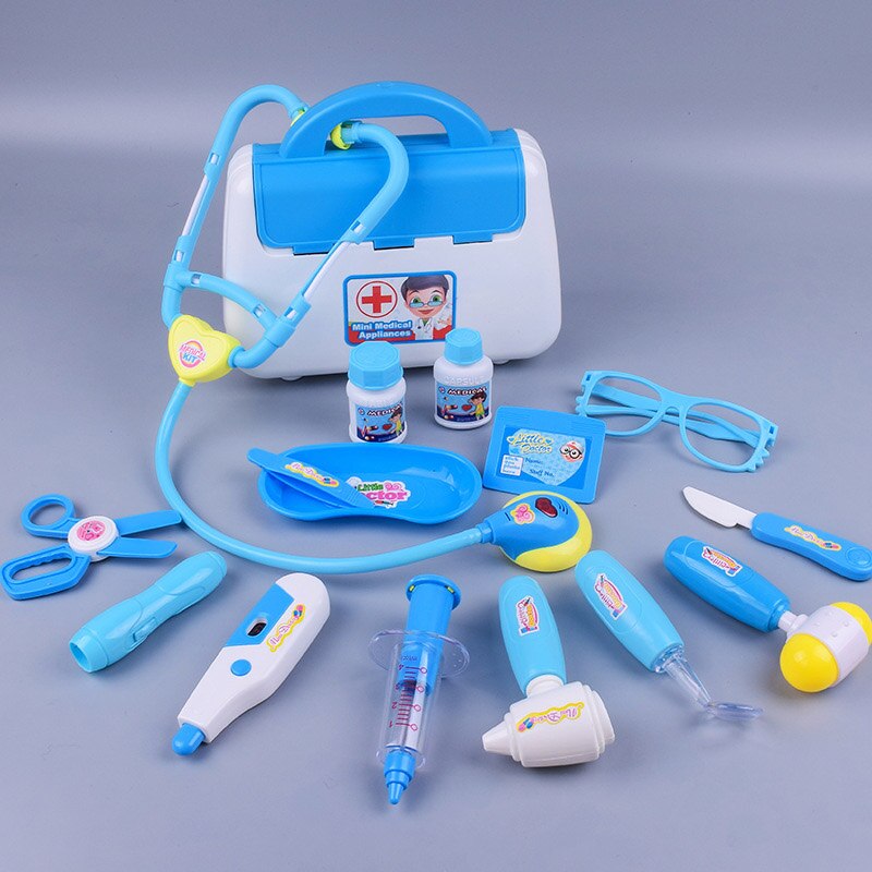 Simulation medicine box children play house doctor toy set girl nurse toy role playing props children's educational toys: blue 16 pcs set