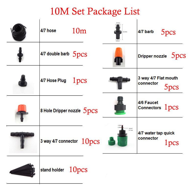 10m-50m Adjustable Micro Drip Irrigation Set Watering System Plant Garden Water Sprinklers Automatic Watering Nozzle Kit: 10M set