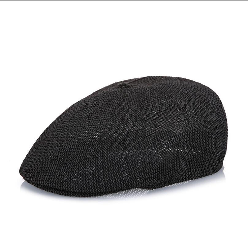 Men Summer Straw Sun Hat Newsboy Caps Breathable Male Beret Flat Cap Unisex Peaky Blinder Mesh Dad Hats: Black