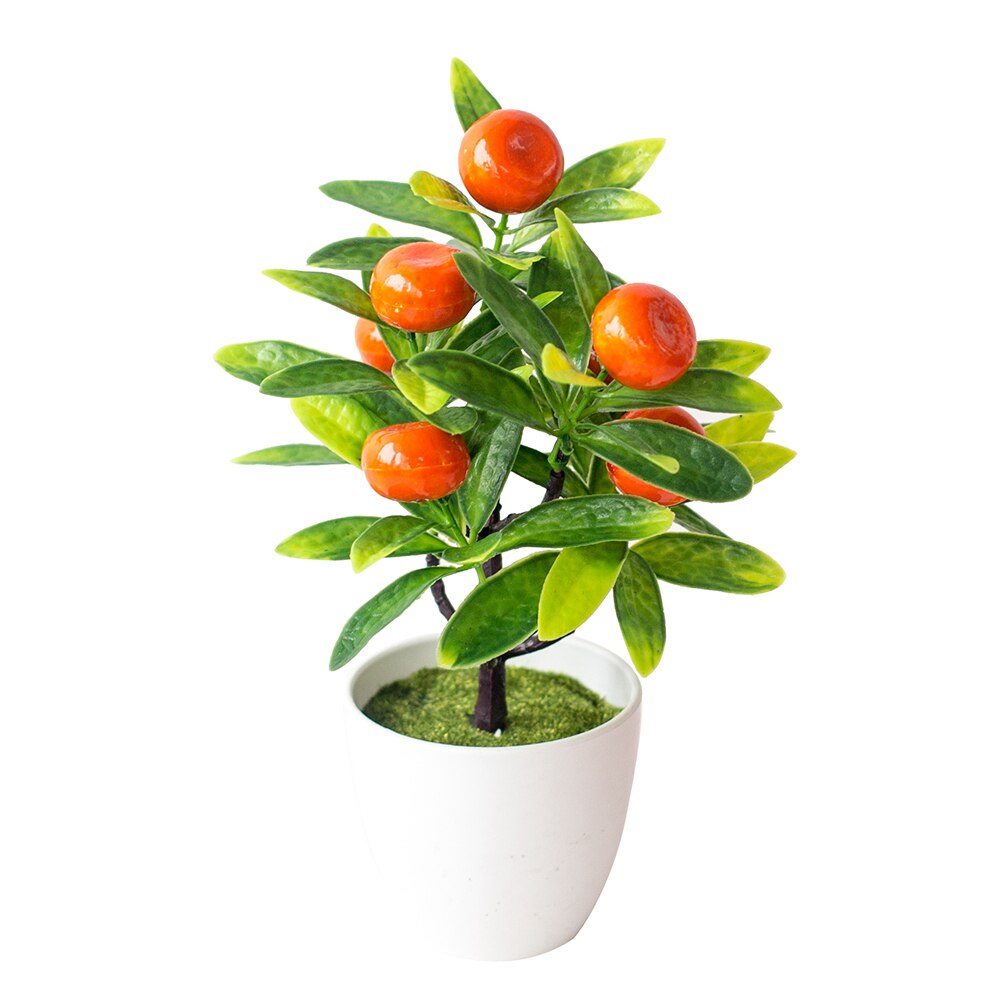 1pc kunstmatige fruitbomen bonsai bruiloft feest thuiskantoor bureau bonsai decoratie aardbei sinaasappel chinese bessen chili appel perzik t: Oranje