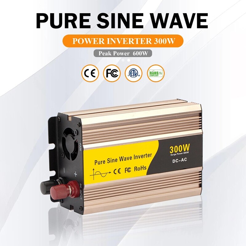 Vingtank 300W Solar Power Inverter DC12V To AC 220V Converter Pure Sine Wave Inverter Built-In Cooling Fan
