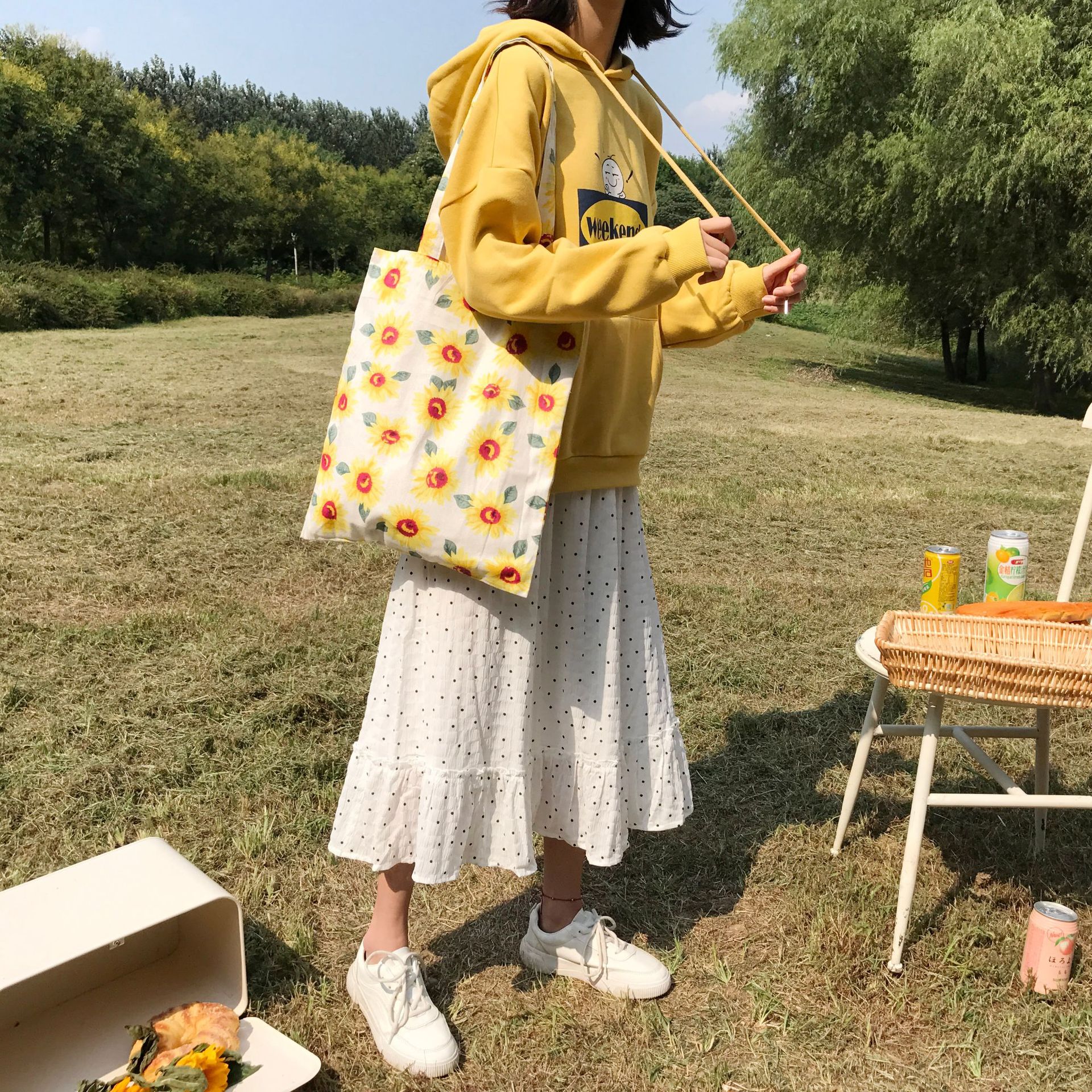 Youda originele zonnebloemprint dames canvas tassen japanse studenten schoudertas casual eenvoudige vrouwelijke winkeltas