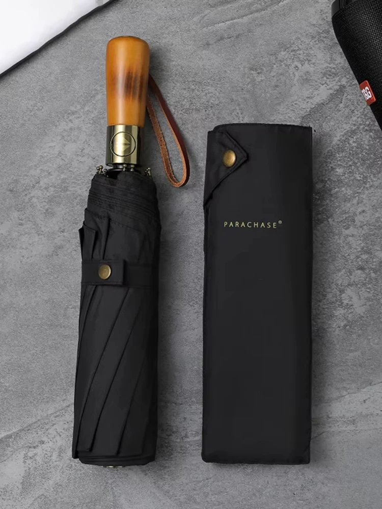 PARACHASE Big Rain Umbrella Waterproof Double Layer Windproof 10 Bones Umbrella Men Business Style Golf Large Automatic Umbrella: black