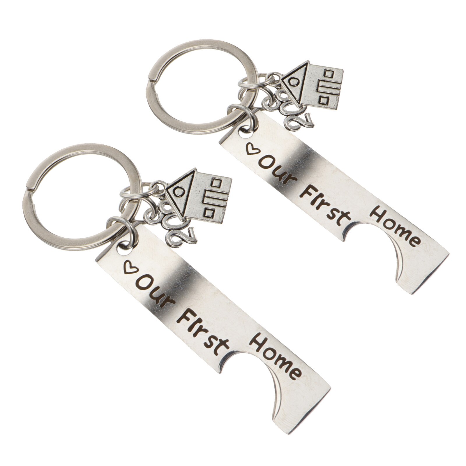 2pcs Housewarming Home Keychain Stainless Steel Key Rings