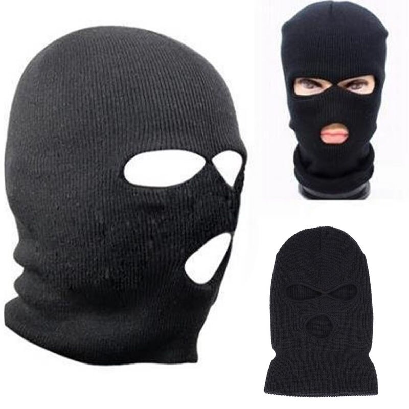 Máscara de motocicleta con 3 agujeros, pasamontañas negro, sombrero de punto, protector facial, gorro de invierno,