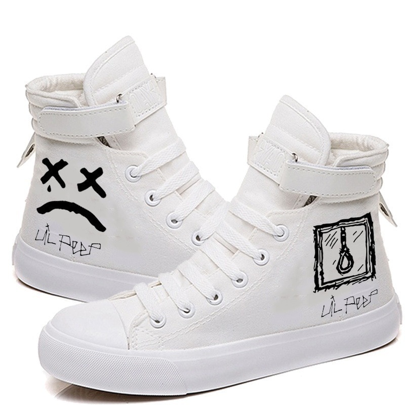 Femmes toile chaussures chanteur Lil Peep imprimé chaussures hautes été décontracté confortable respirant baskets pour hommes et femmes: white / 35