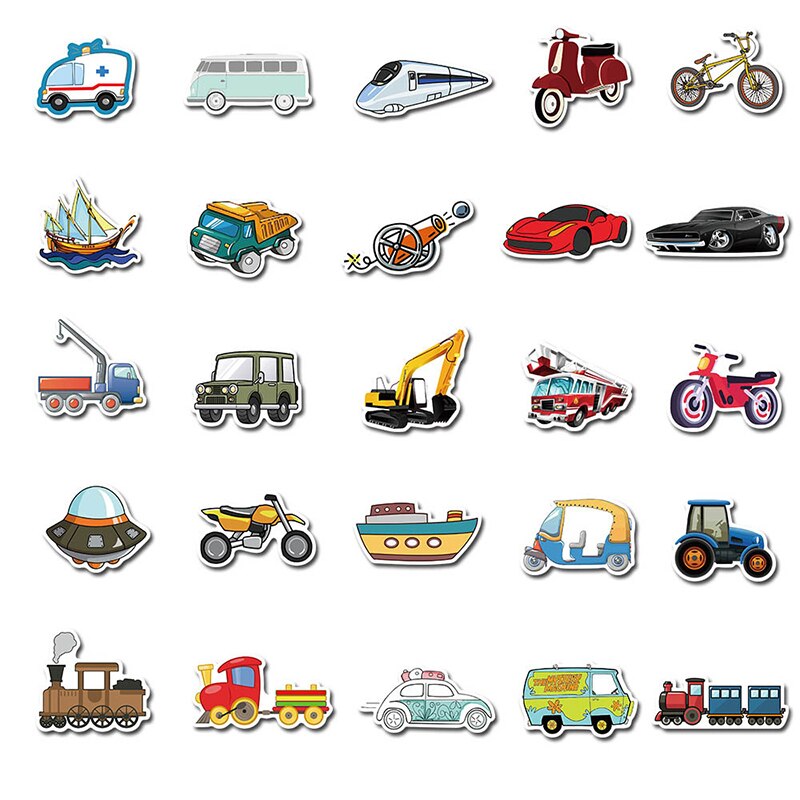 40 PCS Transportation Sticker Ship Aircraft Skateboard Luggage Decals Mixed For Traffic Tool Cartoon Laptop Sticker