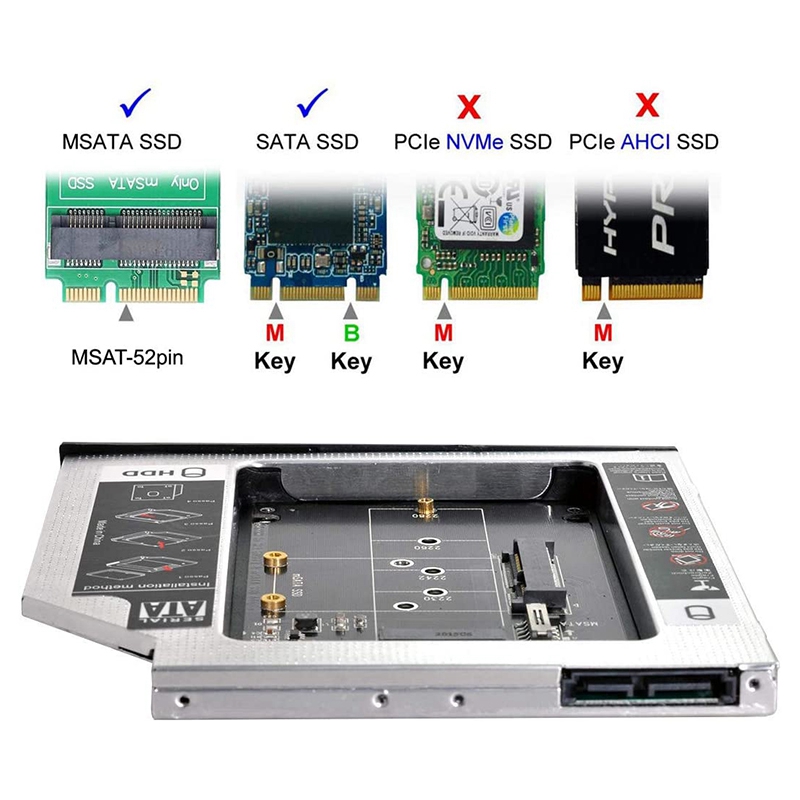 SSD di MSATA NGFF B/m-key alla cassa del Caddy di Slimline SATA 13Pin per la baia ottica universale del CD/DVD-ROM del computer portatile di 9.5mm