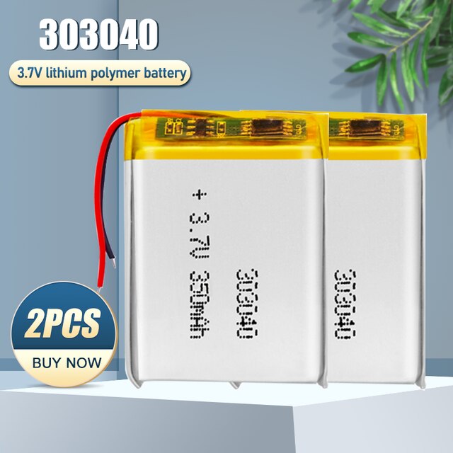 Batería recargable de polímero de litio para auriculares, 303040, 033040, 3,7 V, 350mAh, MP4, LED, Bluetooth, bolígrafo de lectura, podómetro, celda de iones de litio: 2PCS