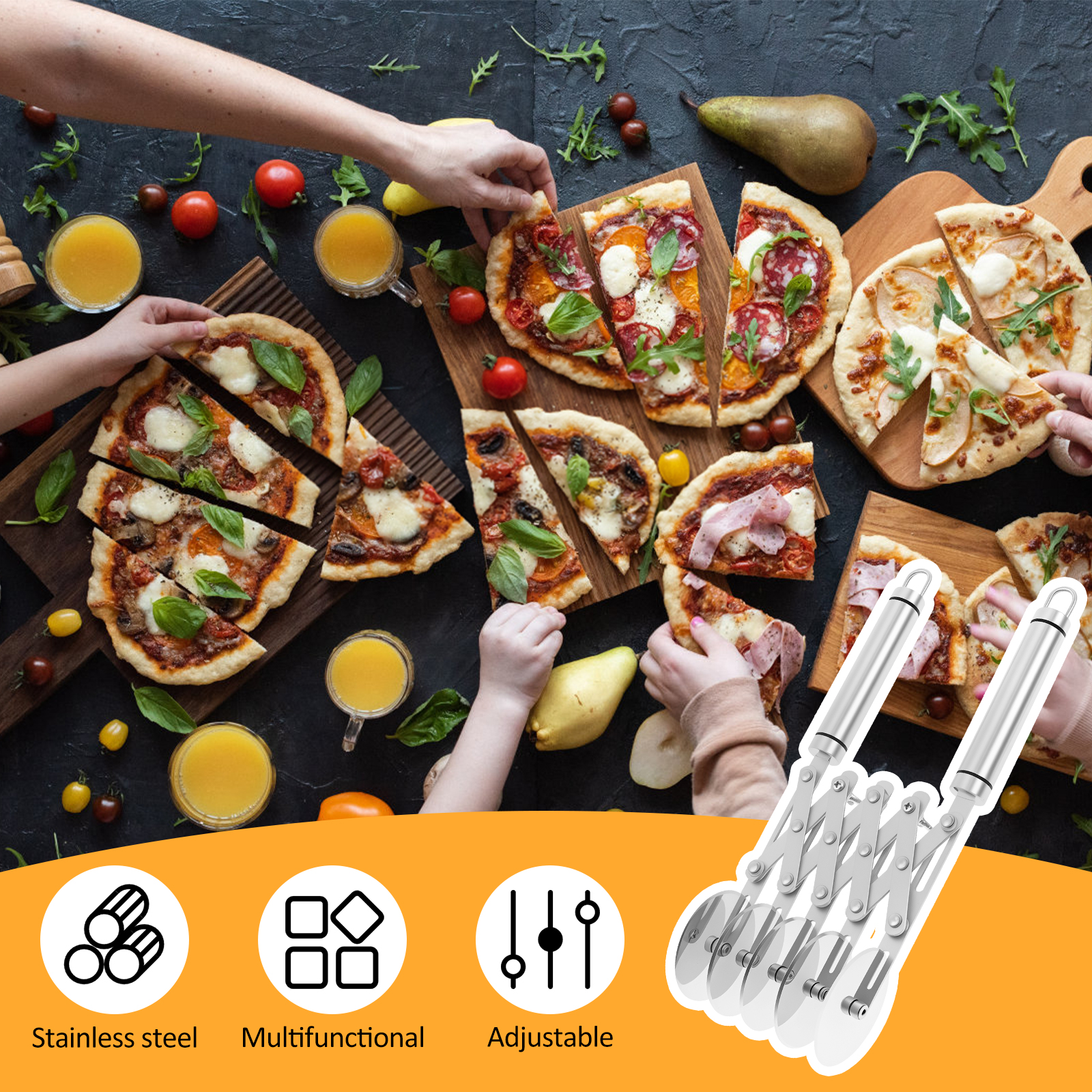 Roestvrij pizzasnijder Multifunctionele 5-wiel pizzasnijder Stevige ronde deegsnijder Roller Antislip Cookie Gebakmesverdeler