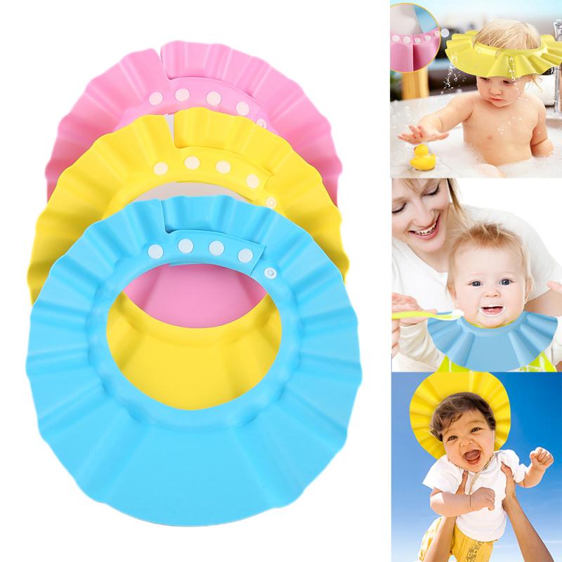 3 couleurs enfants réglable sûr shampooing douche bain doux casquettes bébé chapeaux imperméable lavage cheveux bouclier douche produit