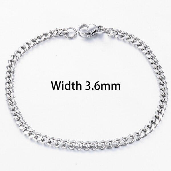 Pulsera cubana de acero inoxidable para hombre y mujer, joyería: Silver 3.6mm / 20 cm