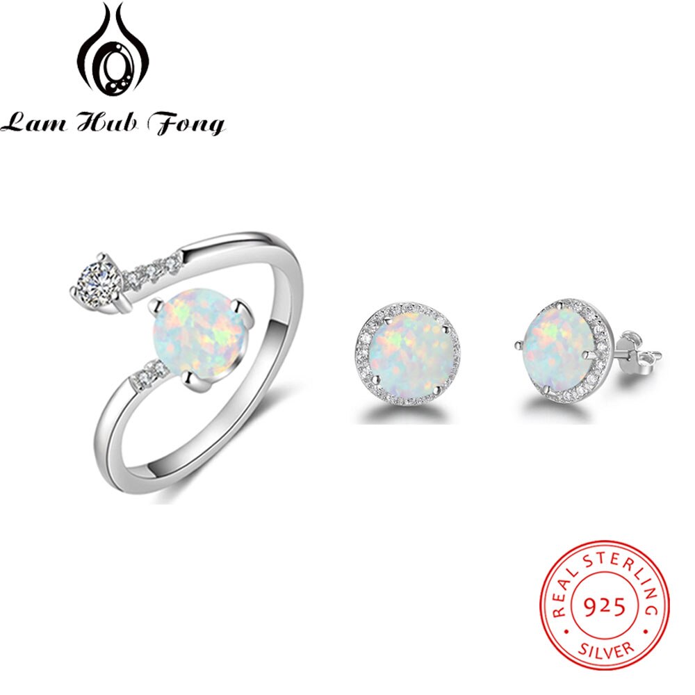 Sieraden Sets Voor Vrouwen Dainty 925 Sterling Silver White Opal Ring Oorbellen Ketting Bruiloft Sieraden Sets (Lam Hub fong): R-E