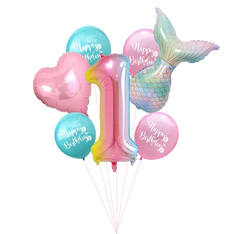 7pcs/lot Mermaid Party Balloons Number Foil Balloon Kids Birthday Party Decorations Baby Shower Decor Helium Globos supplies
