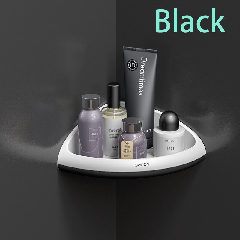 Ecoco Wall Mounted Bathroom Shelf Wall Free Punching Storage Shelves Shampoo Towel Rack Bathroom Accessories Kitchen Organizer: Black corner B