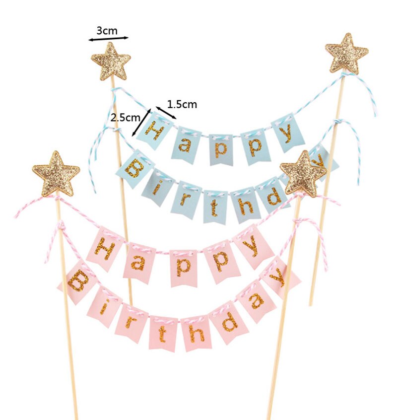 Topper para tarta de feliz cumpleaños Banner guirnalda de banderines banderas de decoración de pastel de para niños chicos niños niñas suministros