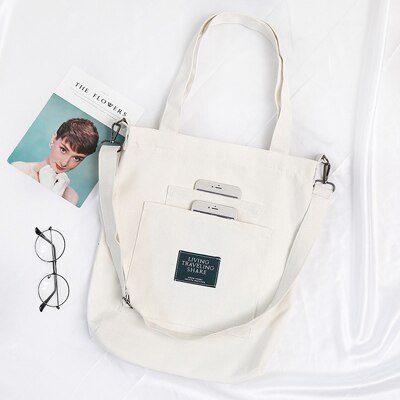 Large Capacity Canvas Tote Bag Fabric Cotton Cloth Reusable Shopping Bag Women Beach Handbags Printed Shopping Bags: White