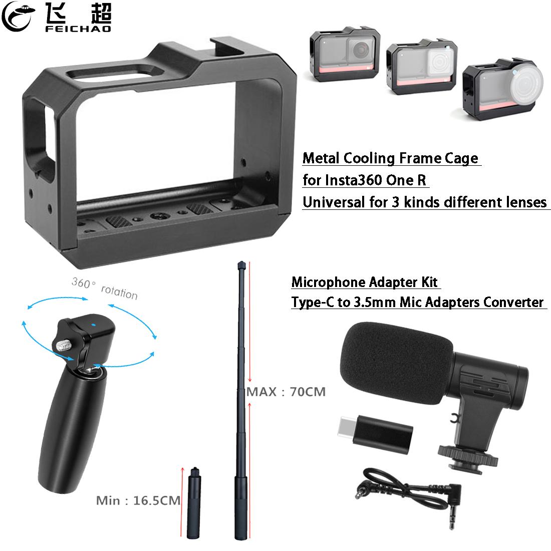 Voor Insta360 Een R 360 Panoramisch Metalen Camera Kooi Frame/Microfoon Adapter Kit Type-C Tot 3.5Mm converter/Handvat Grip Stick