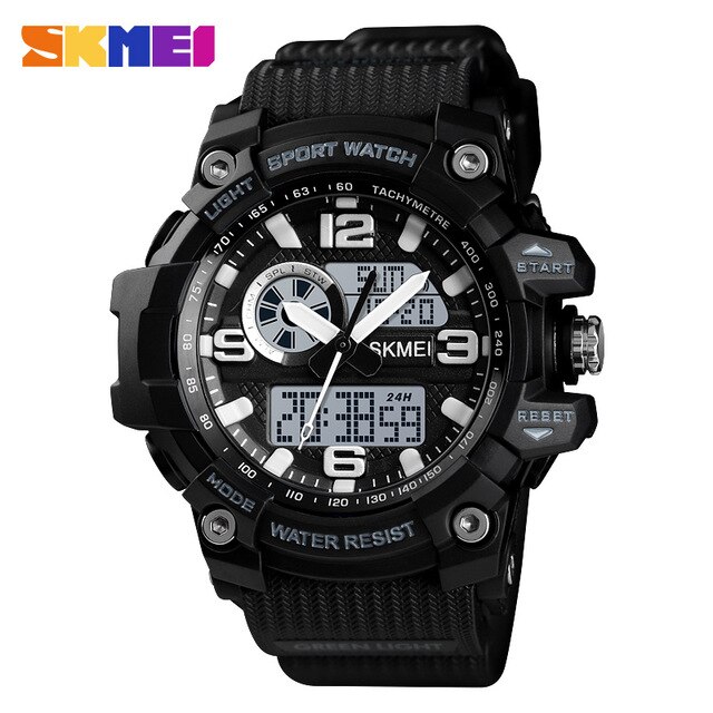 Skmei outdoor sporthorloge heren dames dual display digitaal polshorloge 3 tijd dames stopwatch waterdichte horloges reloj: Zwart horloge