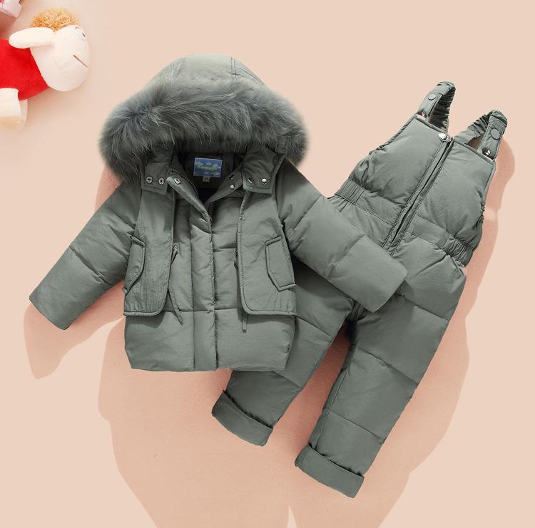 Winter Kinderkleding Set Baby Meisjes Jongens Snowsuits Jas Kids Hooded Kleding Eend Down Jas Bib Broek 2 stks/set overalls: Light Green / 24M