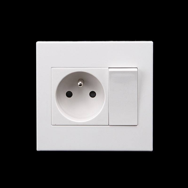 1 Gang 1 Way Wall Switch Socket EU German/French Standard Push Button Switch With Socket Panel Wall Light Switch 16A 250V