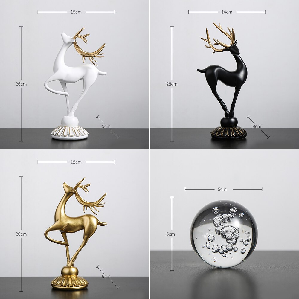 Deer Statue Figurines for Interior Crystal Ball Modern Home Decoration Living Room Decoration Desk Accessories Golden Craft