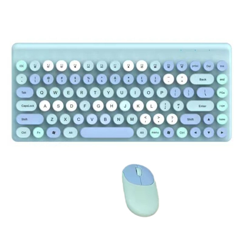 Wireless Keyboard and Mouse Combo Ergonomic Full-Sized 86-Key Cute Round Keycaps Keyboard 2.4GHz Dropout-Free Connectio: Blue