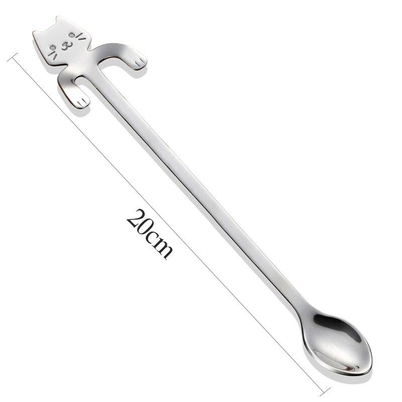 Stainless Steel Cat Bear Coffee Spoons Strring Spoon Long Handle Teaspoon Tea Spoon Dessert Scoop Tableware Gold Cutlery: long handle cat