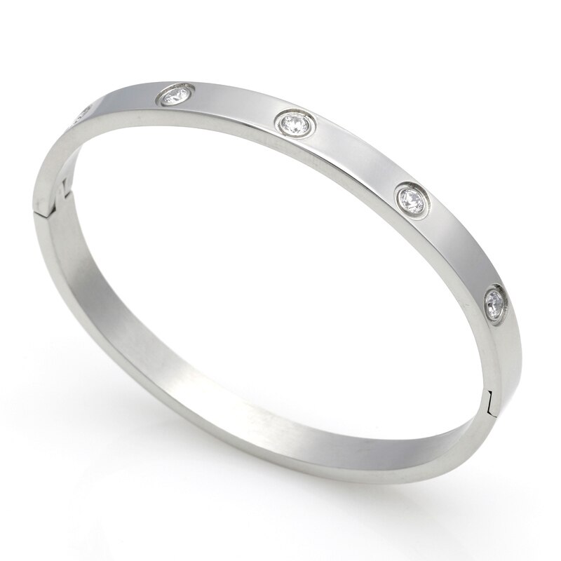 Joyería de amor a la para mujer, brazalete de acero de titanio, joyería para pareja, pulsera con hebilla de cristal blanco de CZ completo, brazaletes para hombres