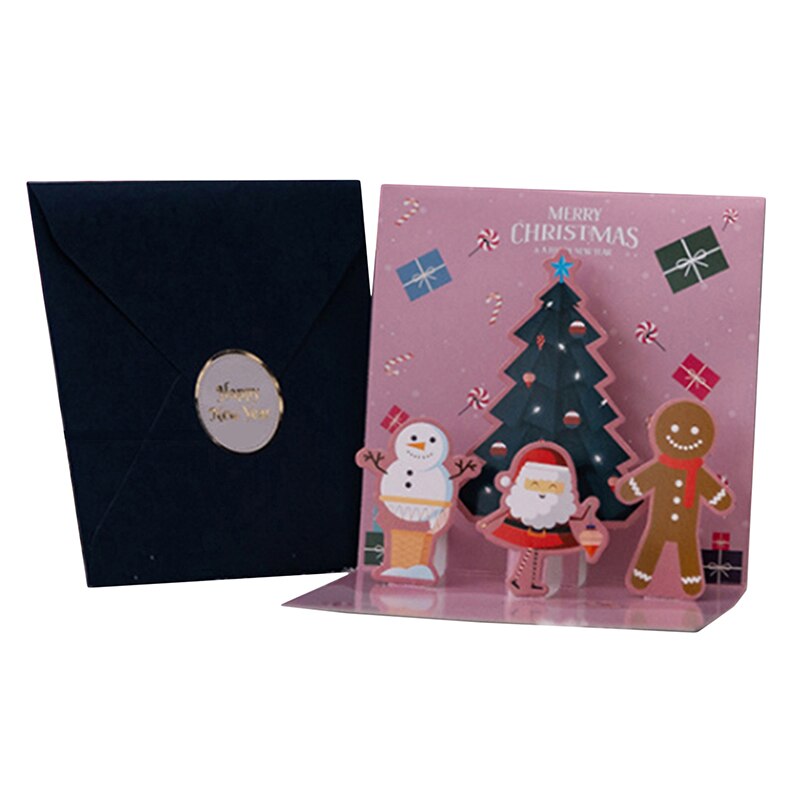 Postal con sobre de Papá Noel, muñeco de nieve, árbol de Navidad, 3D, Pop-UP, , invitación, , Feliz Navidad, tarjeta de felicitación, tipo plegable: Brown gingerbread