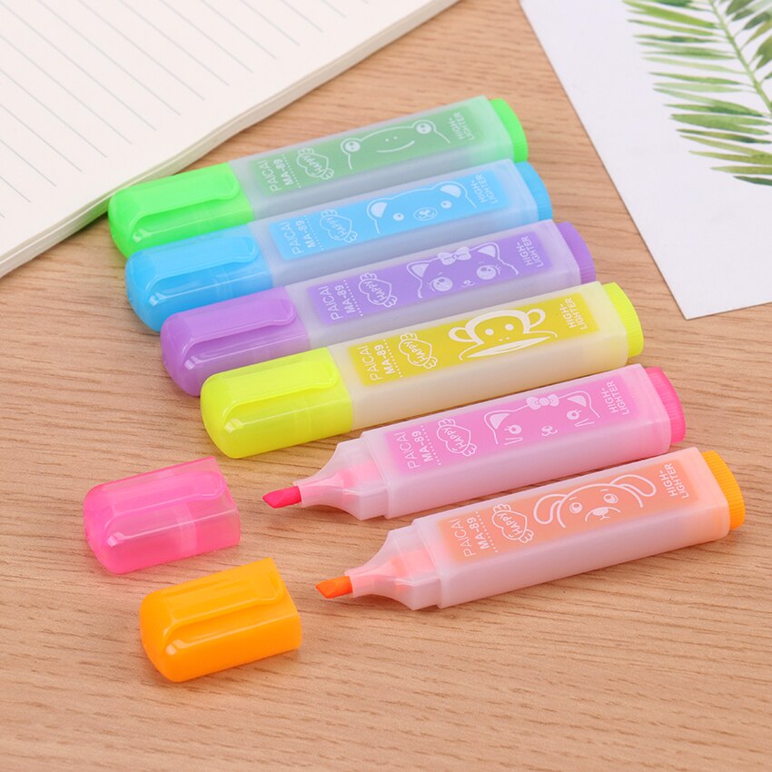 6 Kleur Markeerstiften Paragraaf Snoep Kleur Grote Capaciteit Neon Pen Marker Pen Regenboog Pennen 6 Stks/partij