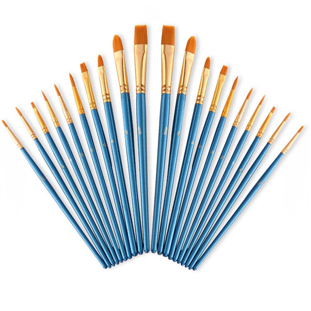 6/10Pcs/set Nylon Hair Blue Wooden Handle Oil Brush Student Watercolor Painting Pen Drawing Art Tool Home DIY Accessory