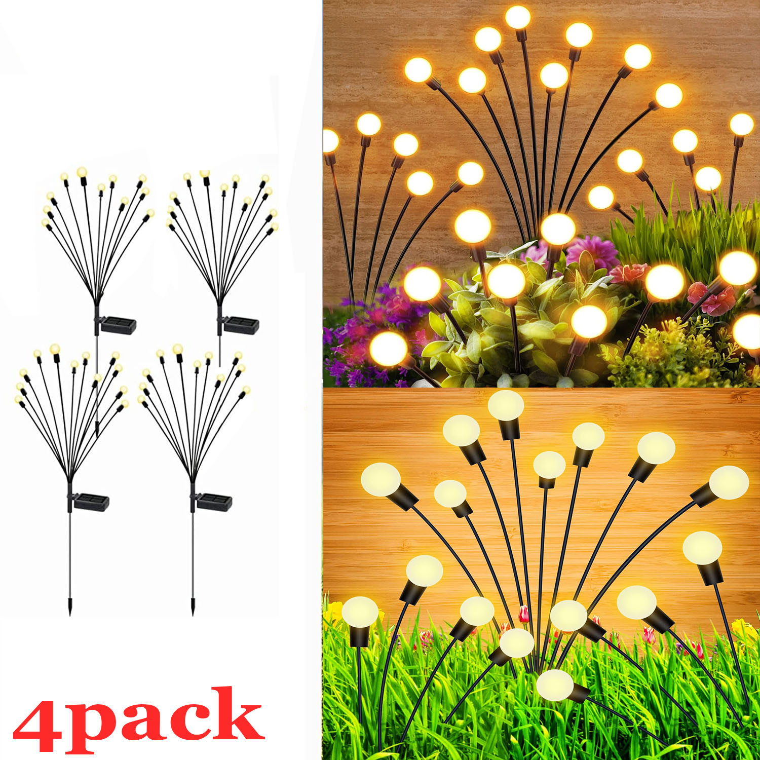 Luces solares de jardín, luz oscilante Solar, luces de viento para exteriores, luces decorativas para Patio, decoración de camino: Soleado amarillo / 6-10 W