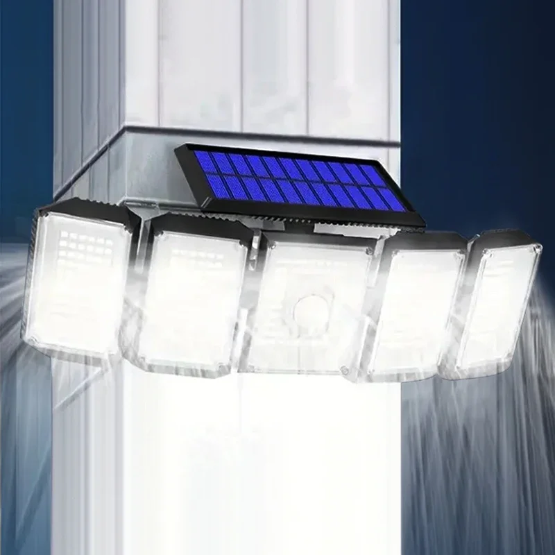 Buitenlicht op zonne-energie 300LED-tuinlamp LED-bewegingssensor binnenplaatswandlamp waterdicht sterke verstelbare spot op zonne-energie