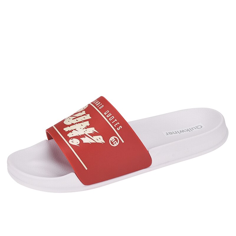 Summer Beach Slippers Simple Shoes Non-slip Bathroom Slides Flip Flops Men Thick Sole Platform Indoor Slippers Red White: White Red / 6.5