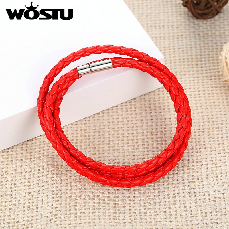 WOSTU 60CM Rot PU Leder Wrap Armband Mit Magnet Verschluss Für Frauen Männer Unisex Pulseira Freies Schnelles XCJ0063