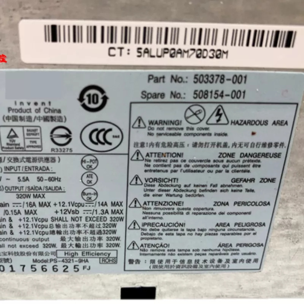 For HP 6000 8000 8100 MT 320W Power Supply 508154-001 503378-001 PS-4321-9HA 6PIN+6PIN+4PIN 100% Tested Fast Ship